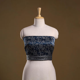 Printed modal silk blouse piece with lace work 40