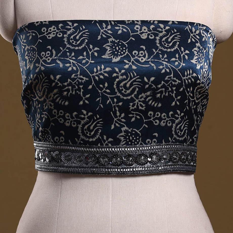 Printed modal silk blouse piece with lace work 40