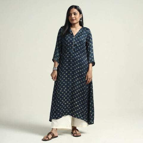  Ajrakh Block Printed Modal Silk Kurta with Palazzo Set 