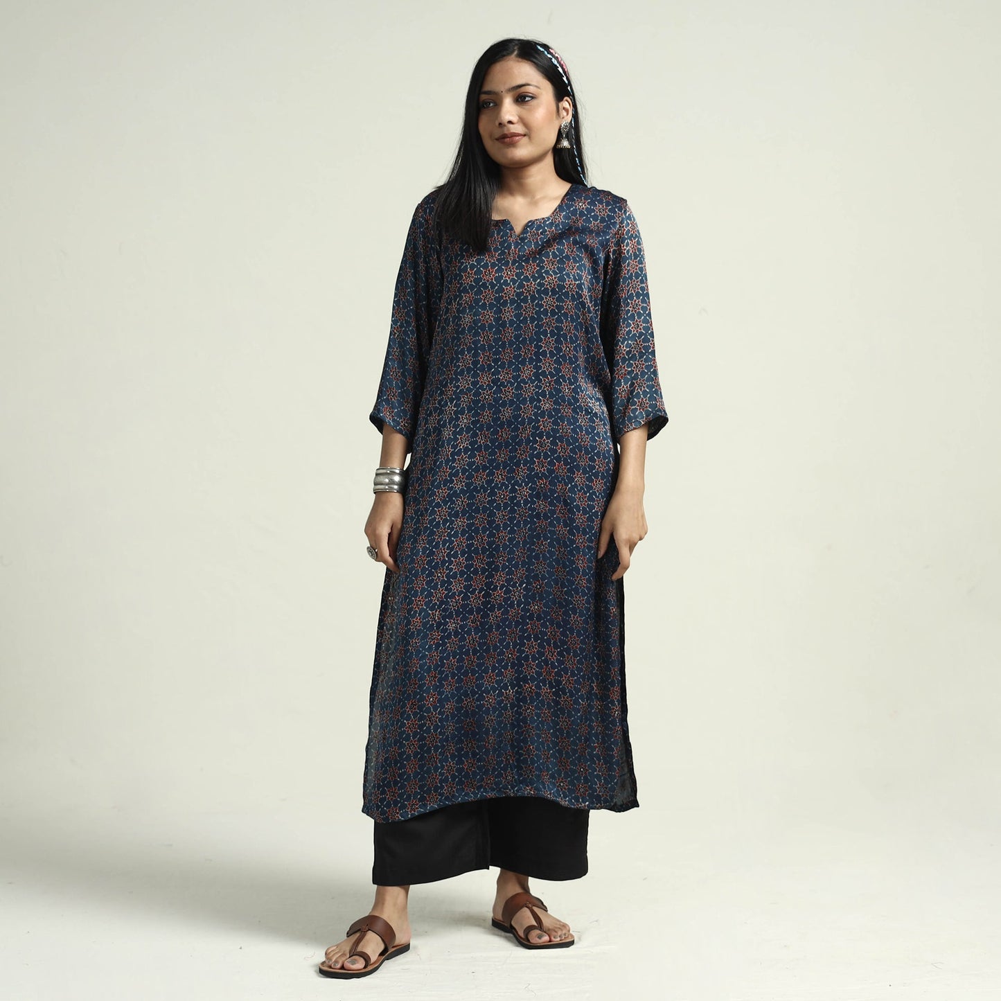  Ajrakh Block Printed Modal Silk Kurta with Palazzo Set Online at iTokri.com