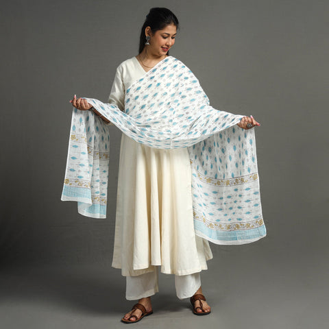 Buy Block Printed Mul Cotton Sanganeri Dupatta