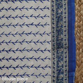 Blue - printed mul cotton sanganeri saree - handcrafted