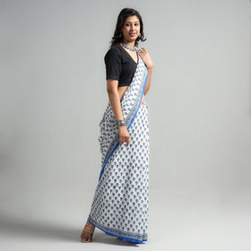 Buy Block Printed Mul Cotton Sanganeri Saree