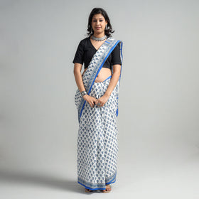 Buy Block Printed Mul Cotton Sanganeri Saree