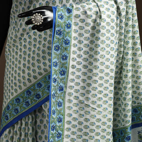 Blue - printed mul cotton sanganeri saree - handcrafted