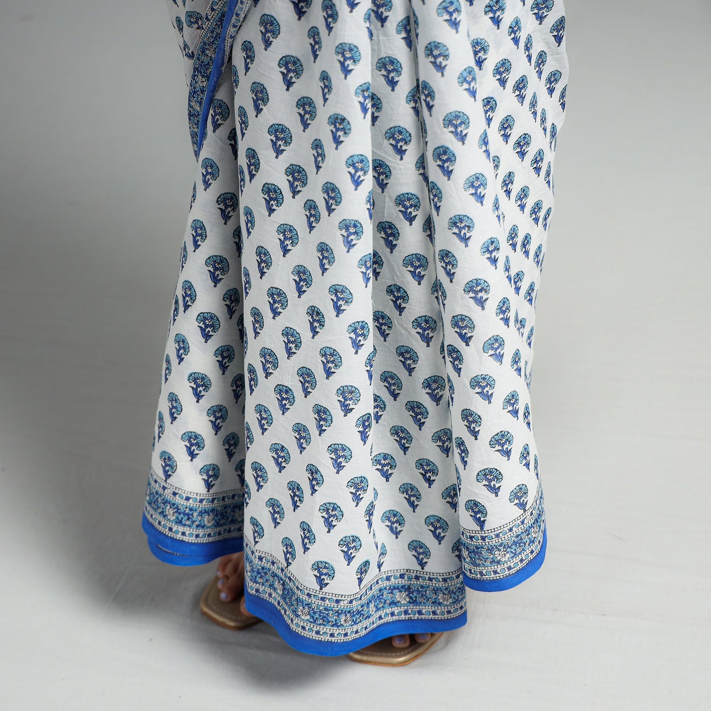 Buy Block Printed Mul Cotton Sanganeri Saree