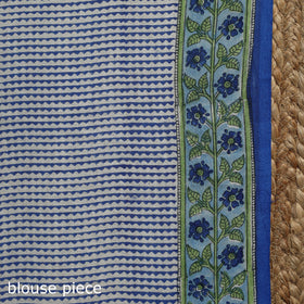 Blue - printed mul cotton sanganeri saree - handcrafted