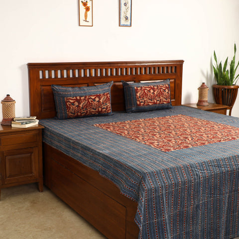  Ajrakh Block Printed Patchwork Cotton Double Bed Cover with Pillow Covers 