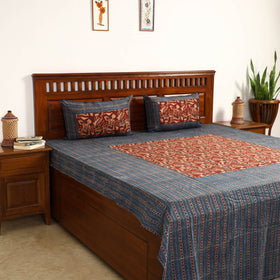  Ajrakh Block Printed Patchwork Cotton Double Bed Cover with Pillow Covers 