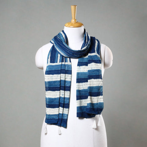 Buy Blue Block Printed Tagai Work Cotton Stole 