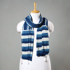 Buy Blue Block Printed Tagai Work Cotton Stole 