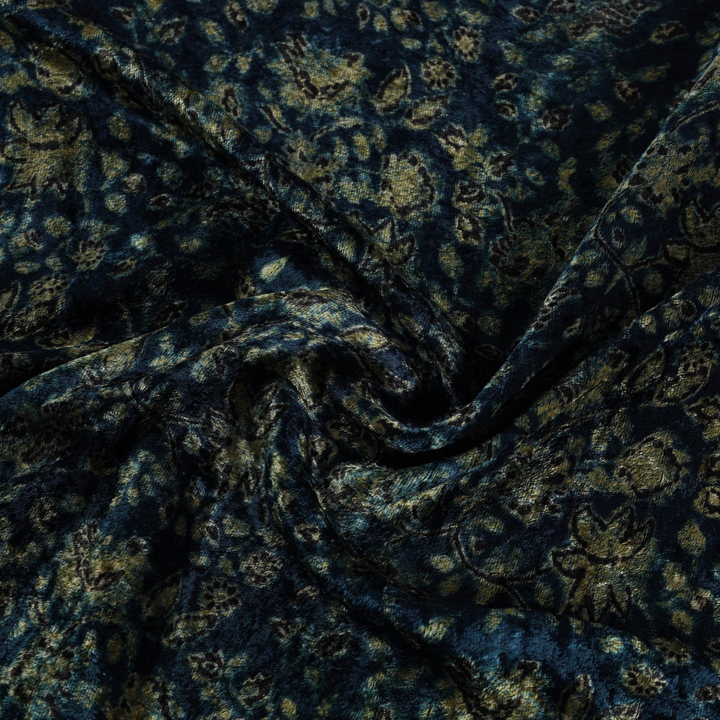 Shop Blue Block Printed Velvet Natural Dyed Ajrakh Fabric