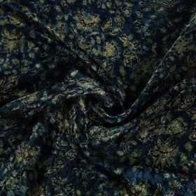 Shop Blue Block Printed Velvet Natural Dyed Ajrakh Fabric