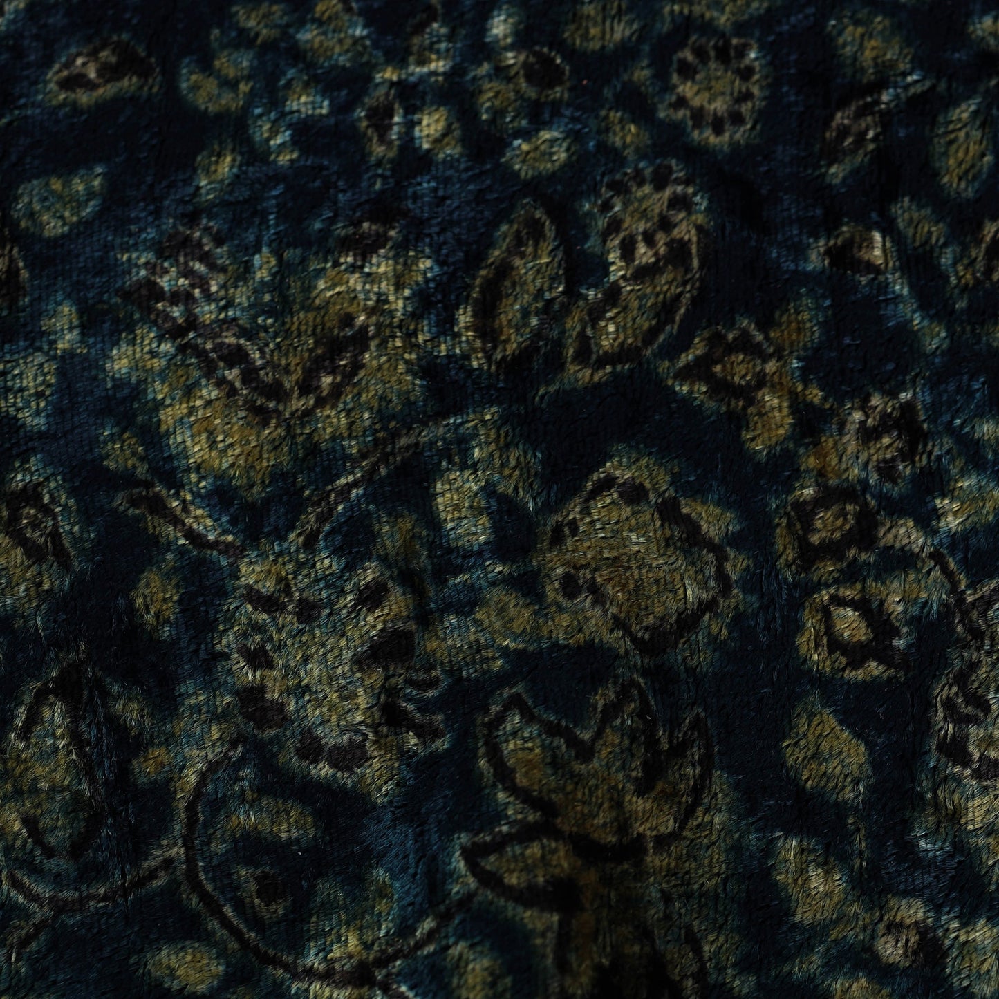 Shop Blue Block Printed Velvet Natural Dyed Ajrakh Fabric