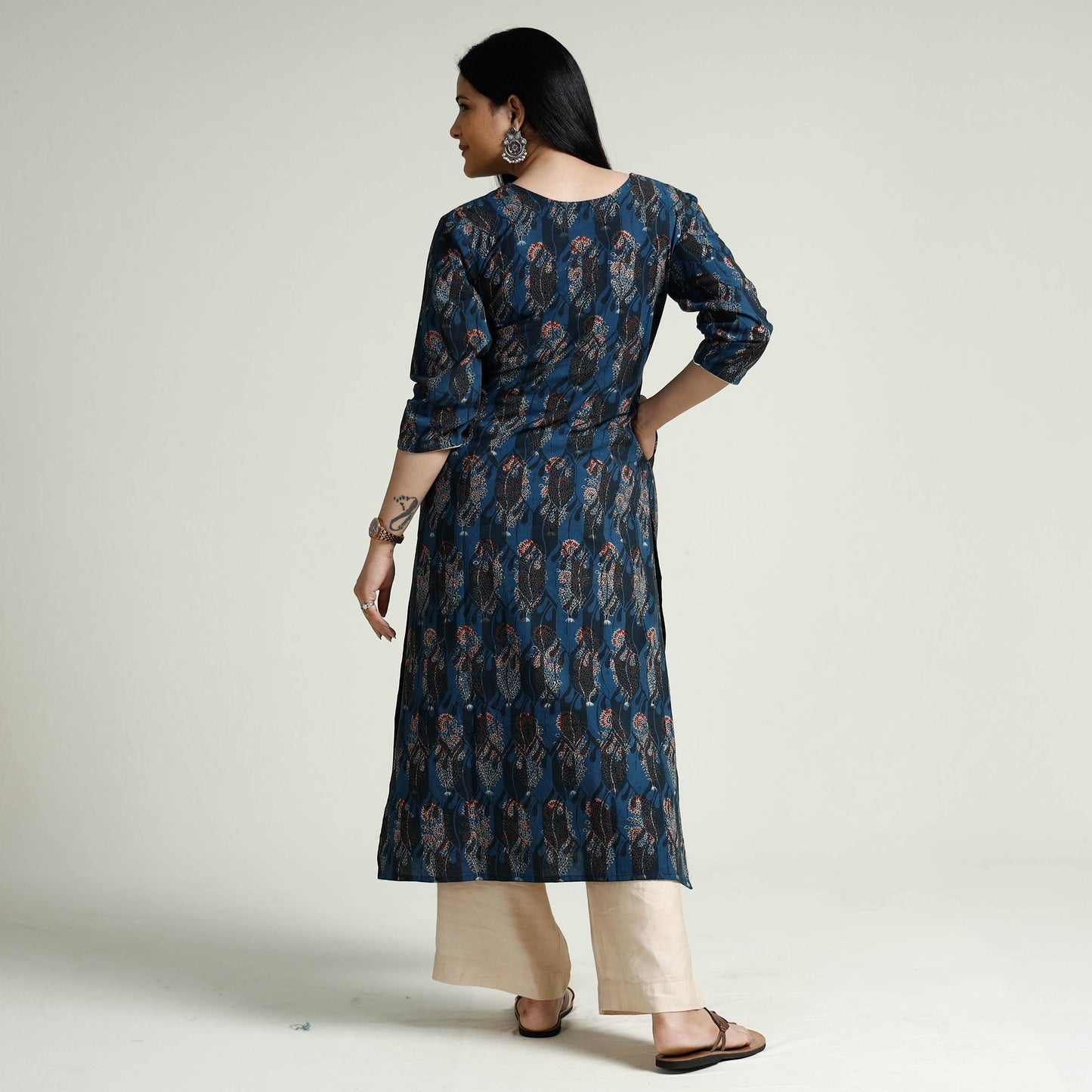  iTokri Casuals - Ajrakh Block Print Cotton Long Kurta 