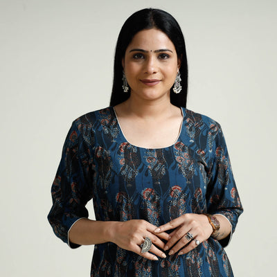  iTokri Casuals - Ajrakh Block Print Cotton Long Kurta 