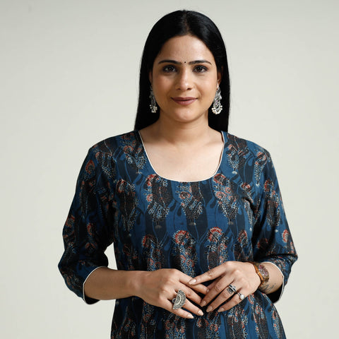  iTokri Casuals - Ajrakh Block Print Cotton Long Kurta 