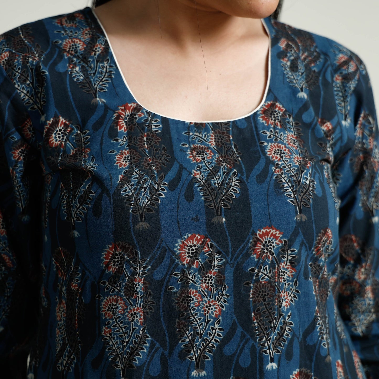  iTokri Casuals - Ajrakh Block Print Cotton Long Kurta 