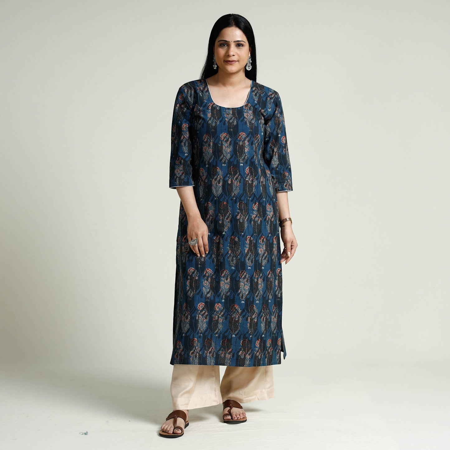  iTokri Casuals - Ajrakh Block Print Cotton Long Kurta 