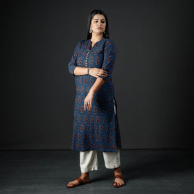  Ajrakh Block Printing Cotton Long Kurta for Women