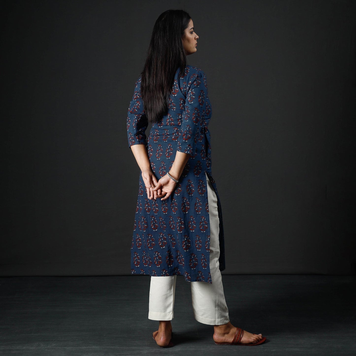  Ajrakh Block Printing Cotton Long Kurta for Women
