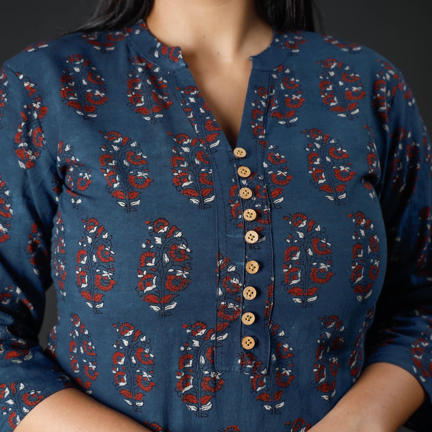  Ajrakh Block Printing Cotton Long Kurta for Women