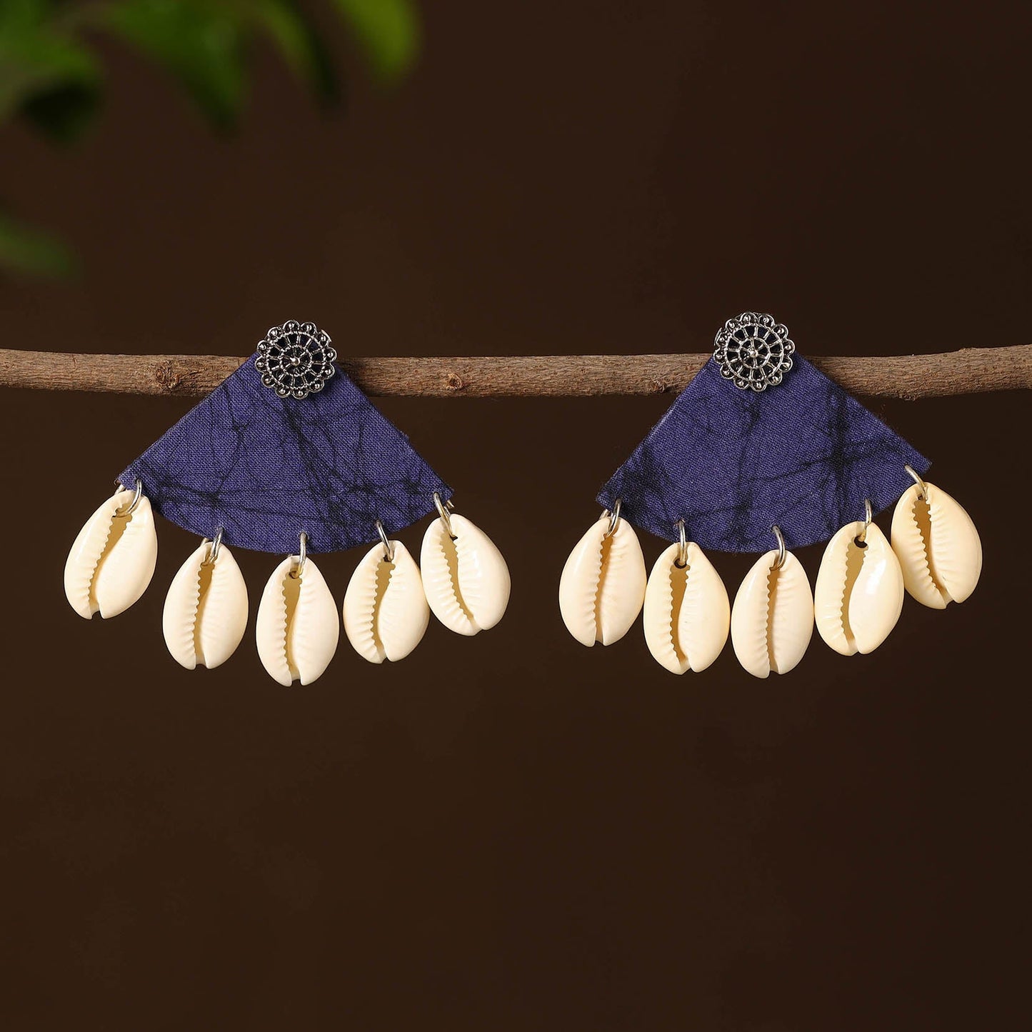 Blue - prisha fabart shell work earrings - handcrafted