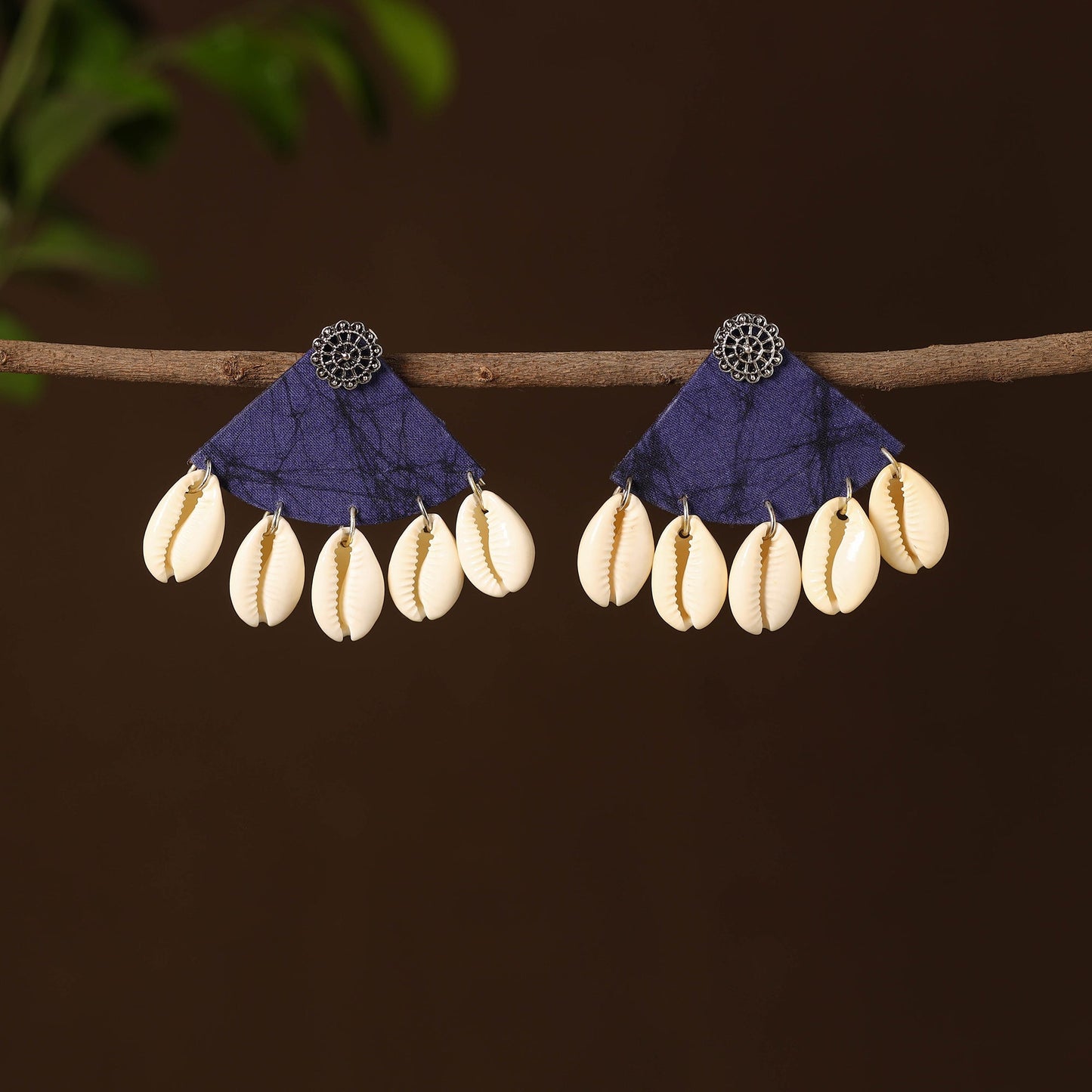 Blue - prisha fabart shell work earrings - handcrafted