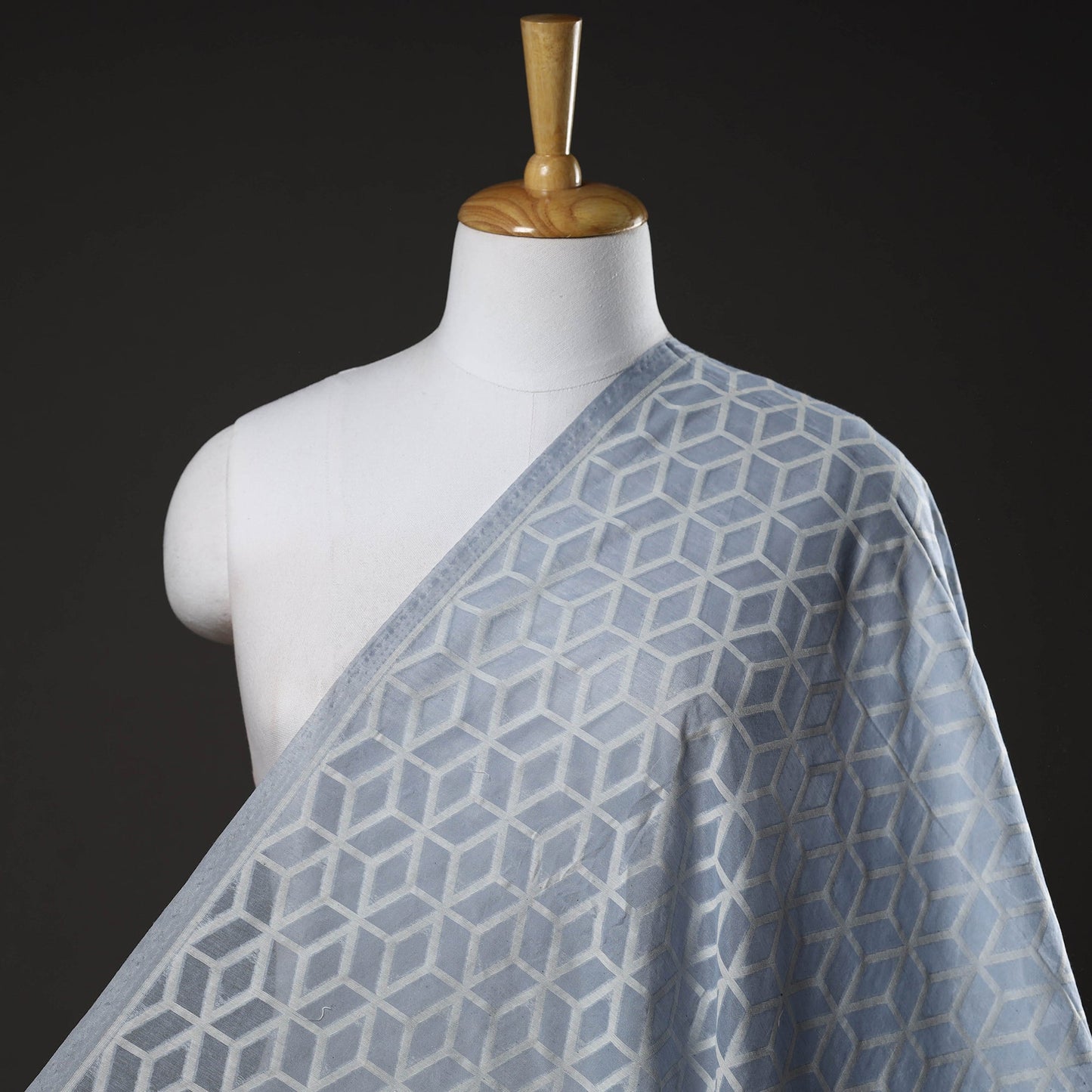 Blue - Pure Banarasi Handwoven Cutwork Buti Cotton Fabric