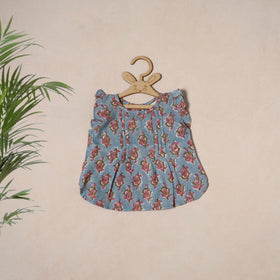 Blue - pure cotton baby girls floral top & shorts (6-12
