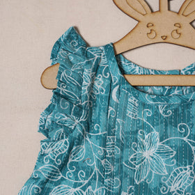 Blue - pure cotton baby girls floral top & shorts (6-12