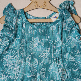 Blue - pure cotton baby girls floral top & shorts (6-12