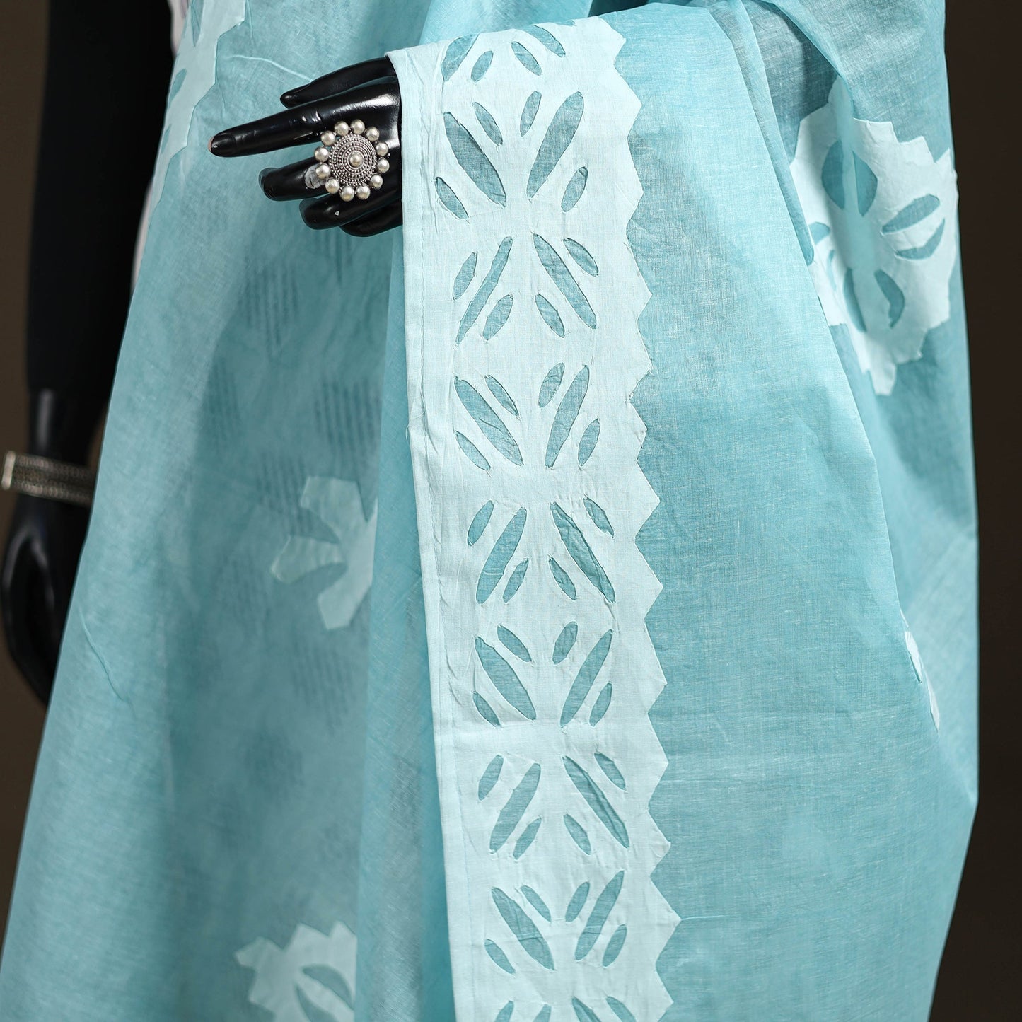 Pure cotton barmer cutwork applique dupatta 08 - handcrafted