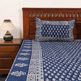 Blue - pure cotton double indigo bagru bed cover set 04