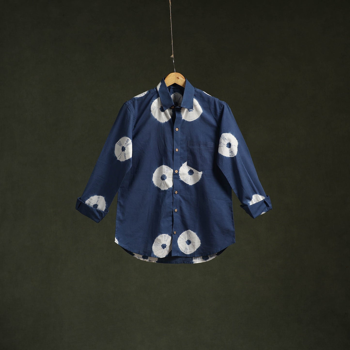Blue - pure cotton full sleeve tie-dye men shibori shirt 08
