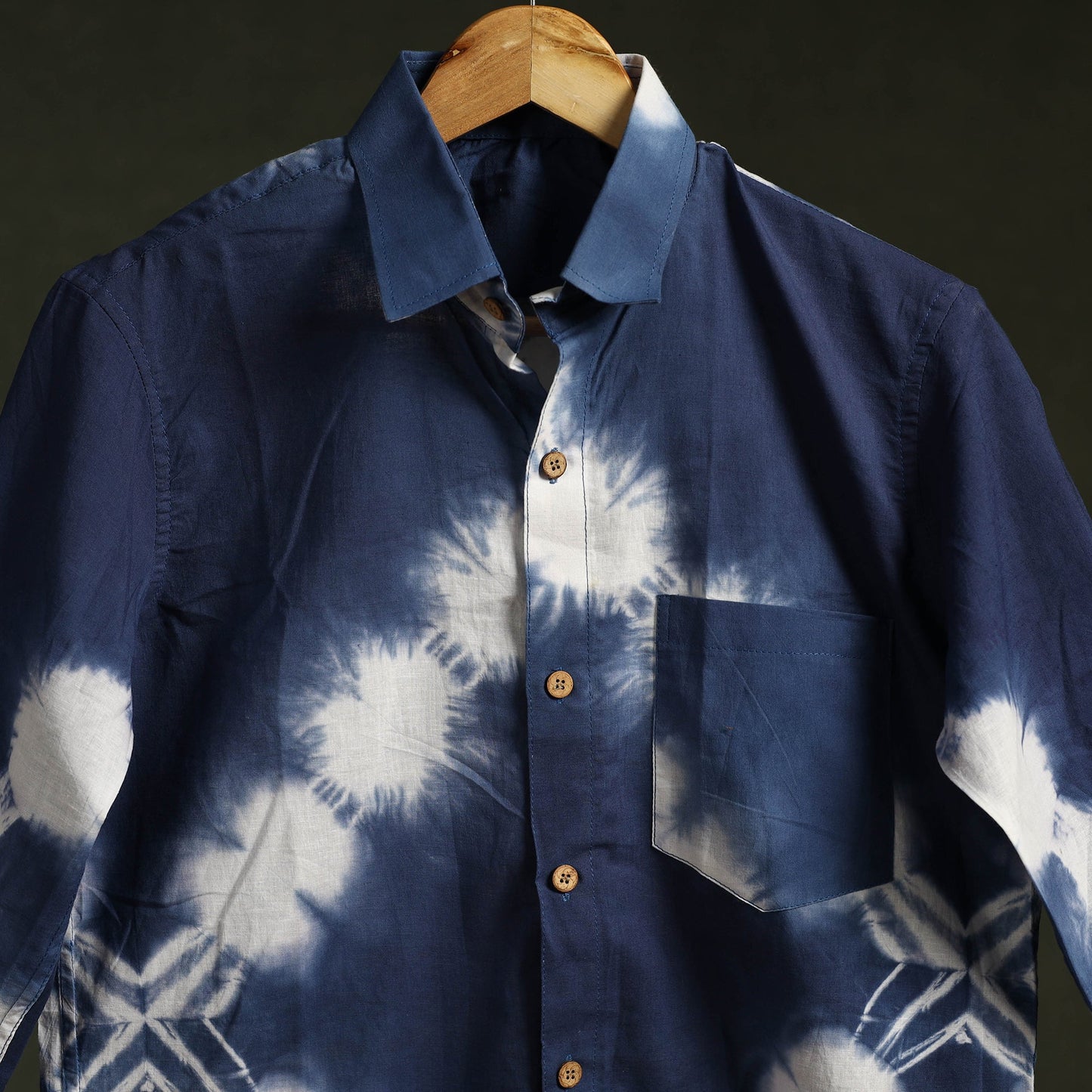 Blue & white - pure cotton full sleeve tie-dye men shibori