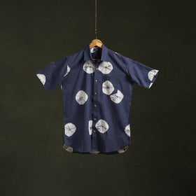 Blue - pure cotton half sleeve tie-dye men shibori shirt 37