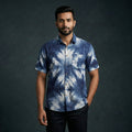 Blue - pure cotton half sleeve tie-dye men shibori shirt 47