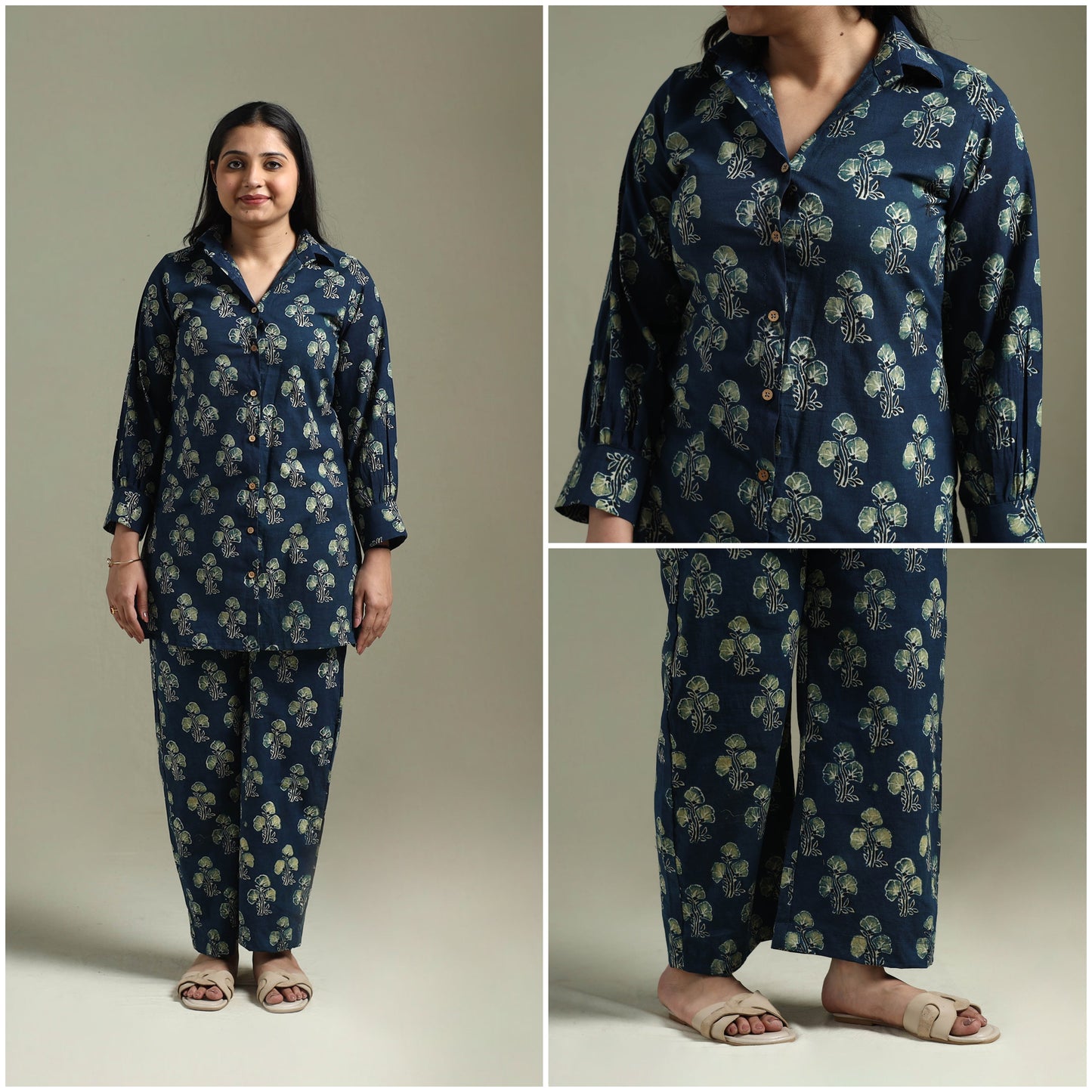 Pure cotton natural dyed ajrakh hand block print night suit
