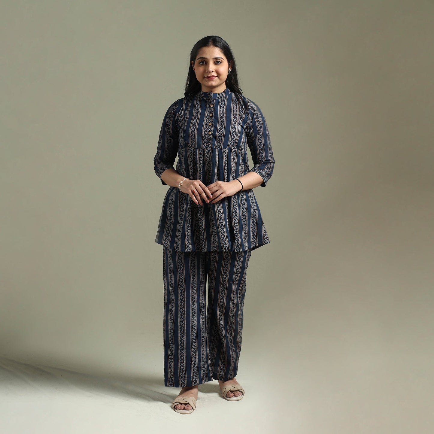 Pure cotton natural dyed ajrakh hand block print night suit