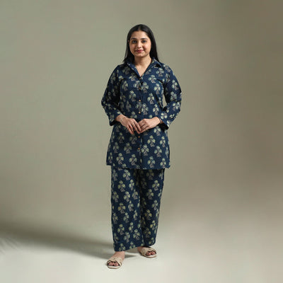 Pure cotton natural dyed ajrakh hand block print night suit
