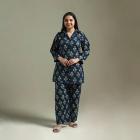 Pure cotton natural dyed ajrakh hand block print night suit
