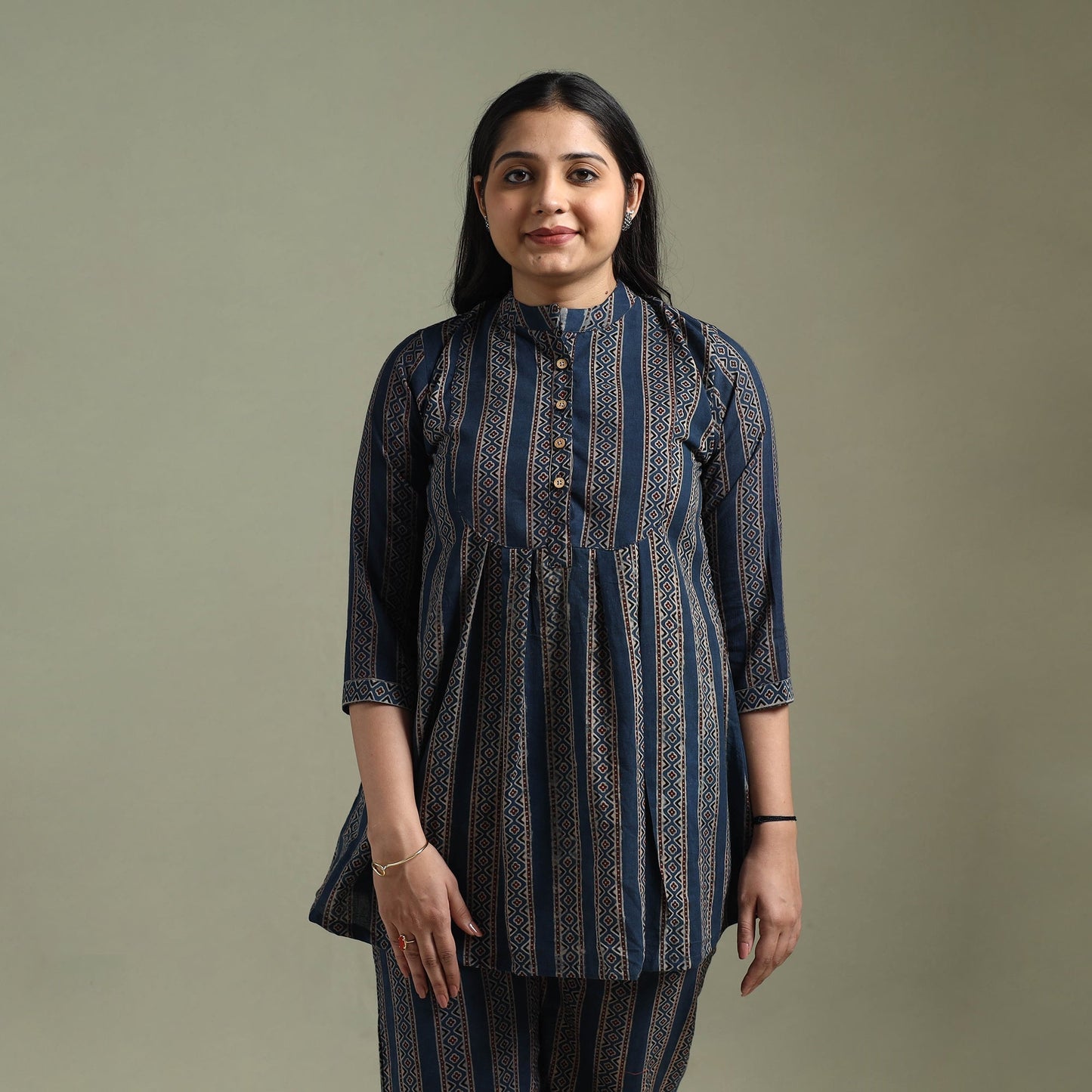 Pure cotton natural dyed ajrakh hand block print night suit