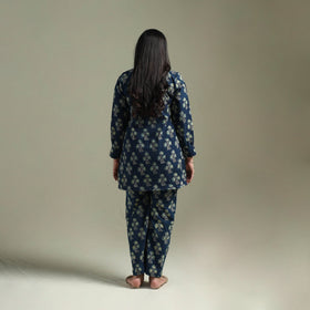 Pure cotton natural dyed ajrakh hand block print night suit