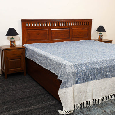 Blue - pure handloom cotton double bed cover from bijnor 07
