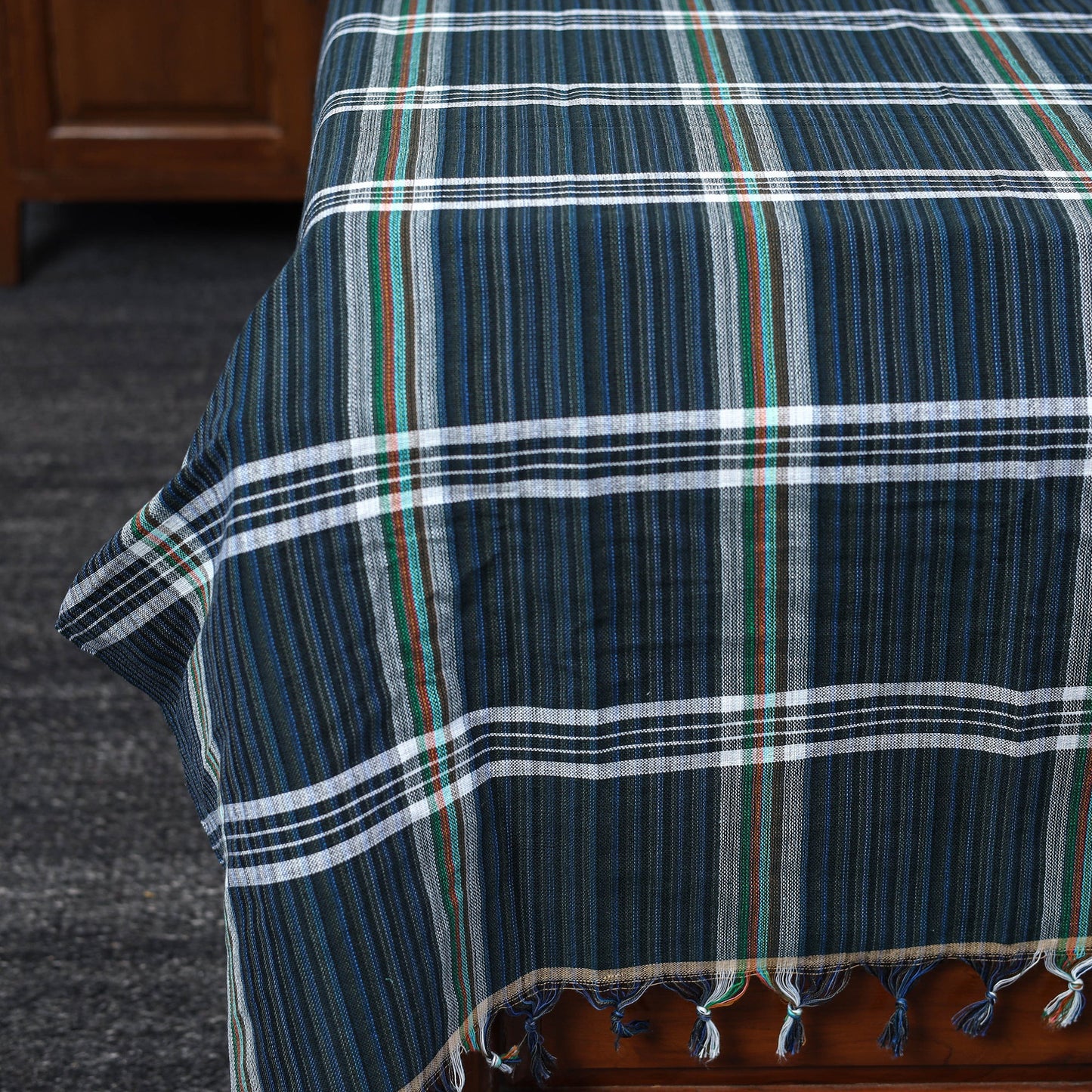 Blue - pure handloom double cotton bed sheet (93 x 90 in)