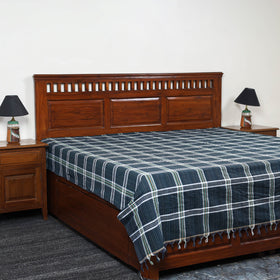 Blue - pure handloom double cotton bed sheet (93 x 90 in)