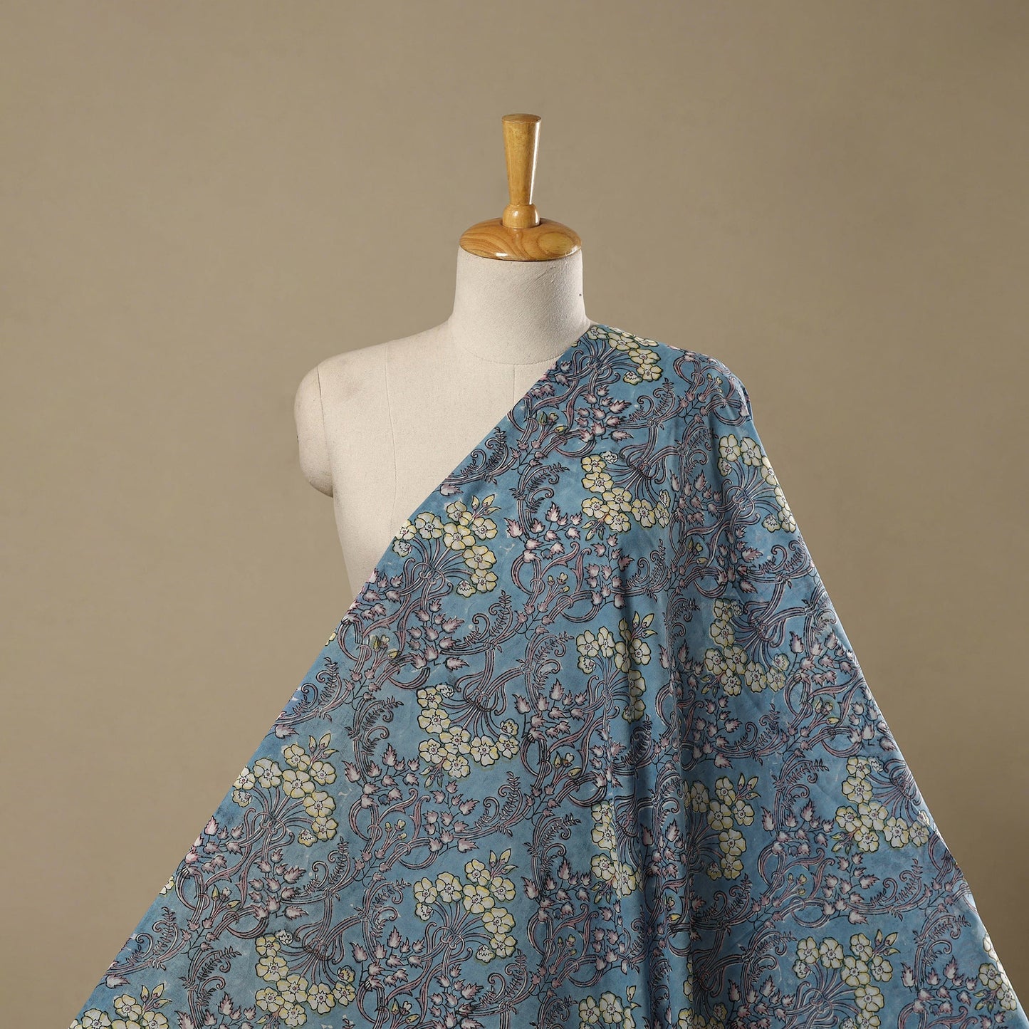 Blue - Pure Mul Cotton Hand Block Sanganeri Print Fabric 23