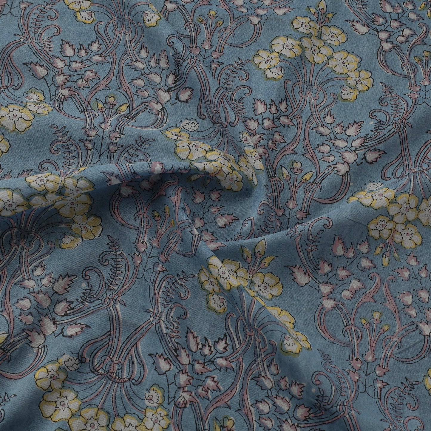 Blue - Pure Mul Cotton Hand Block Sanganeri Print Fabric 23