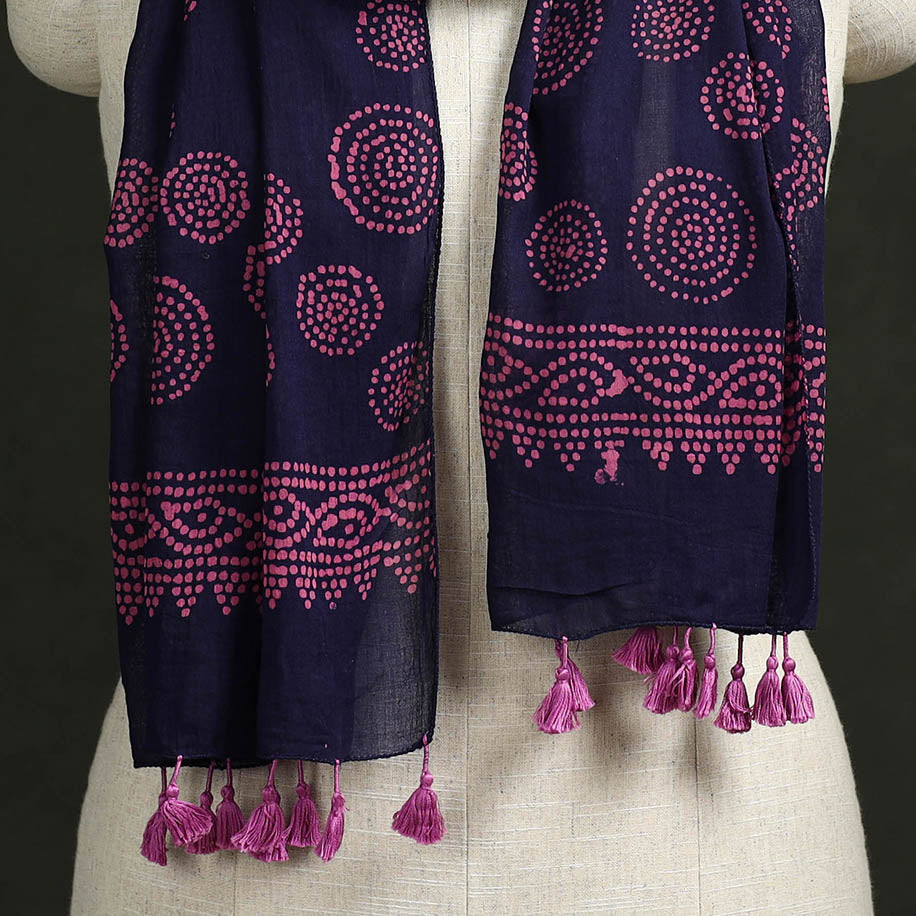 Pure mul cotton kutch hand block batik print stole